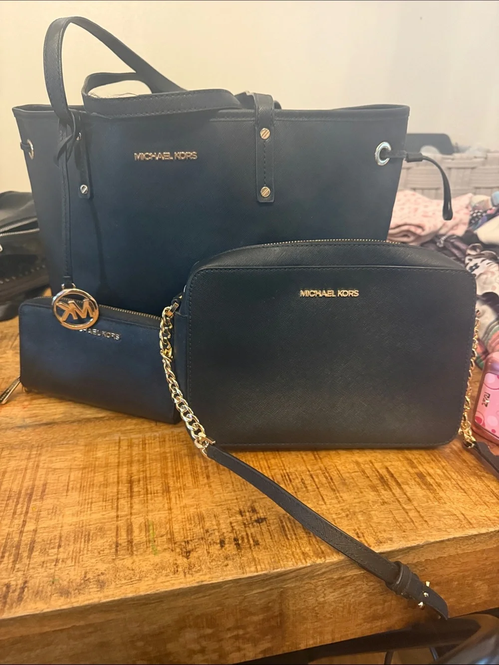 Michael Kors Navy Saffiano Tote with Matching Navy Crossbody Set